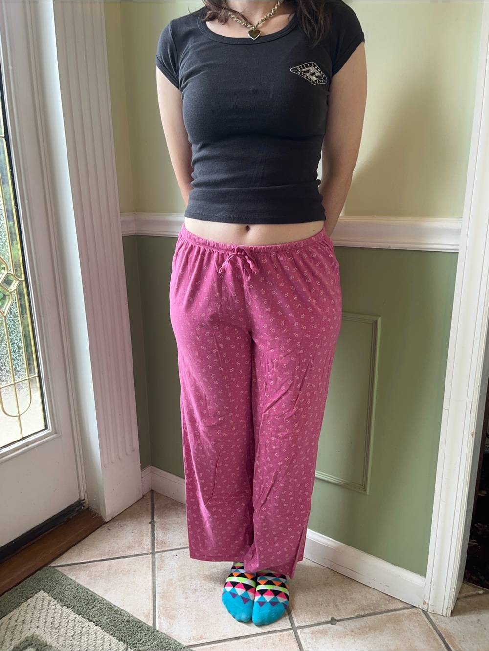Floral pink pajama pants